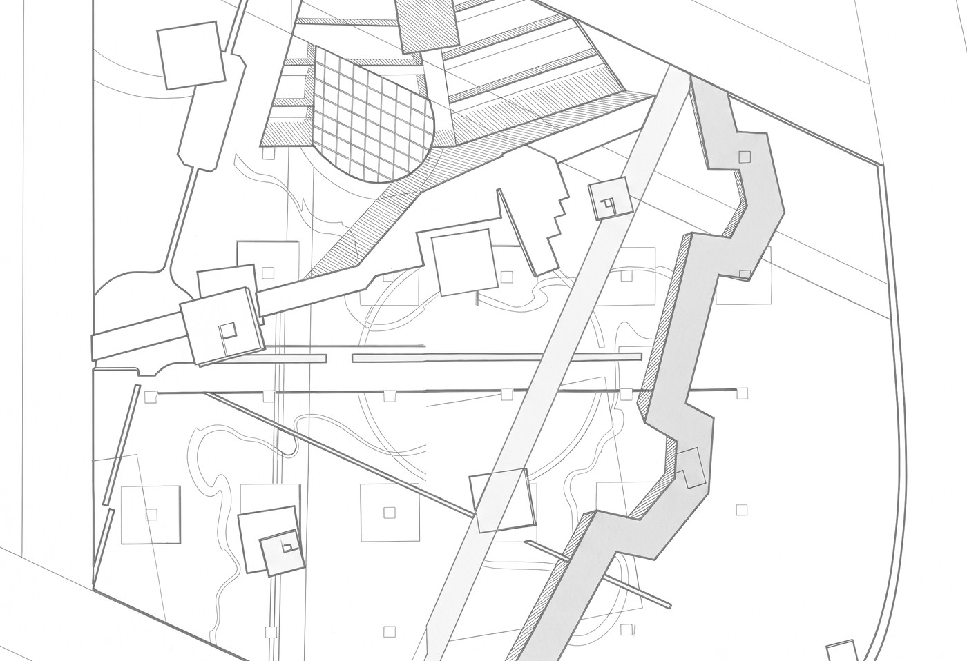 Architectural plan illustration of Parc de la Villette in Paris