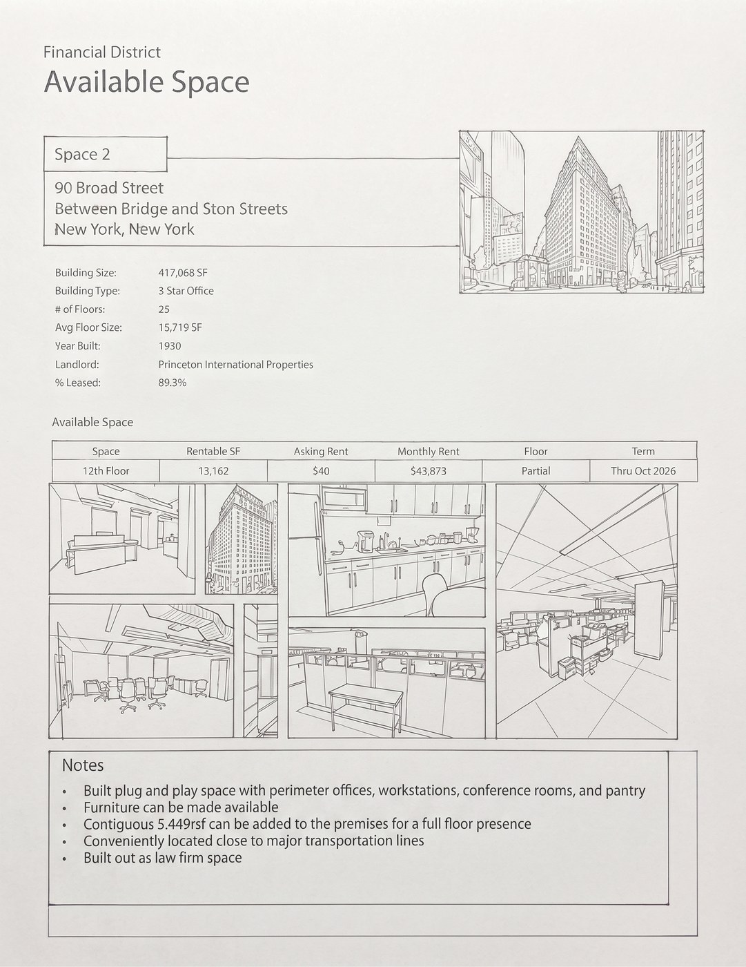Sample deal flyer for Space 2, 90 Broad Street