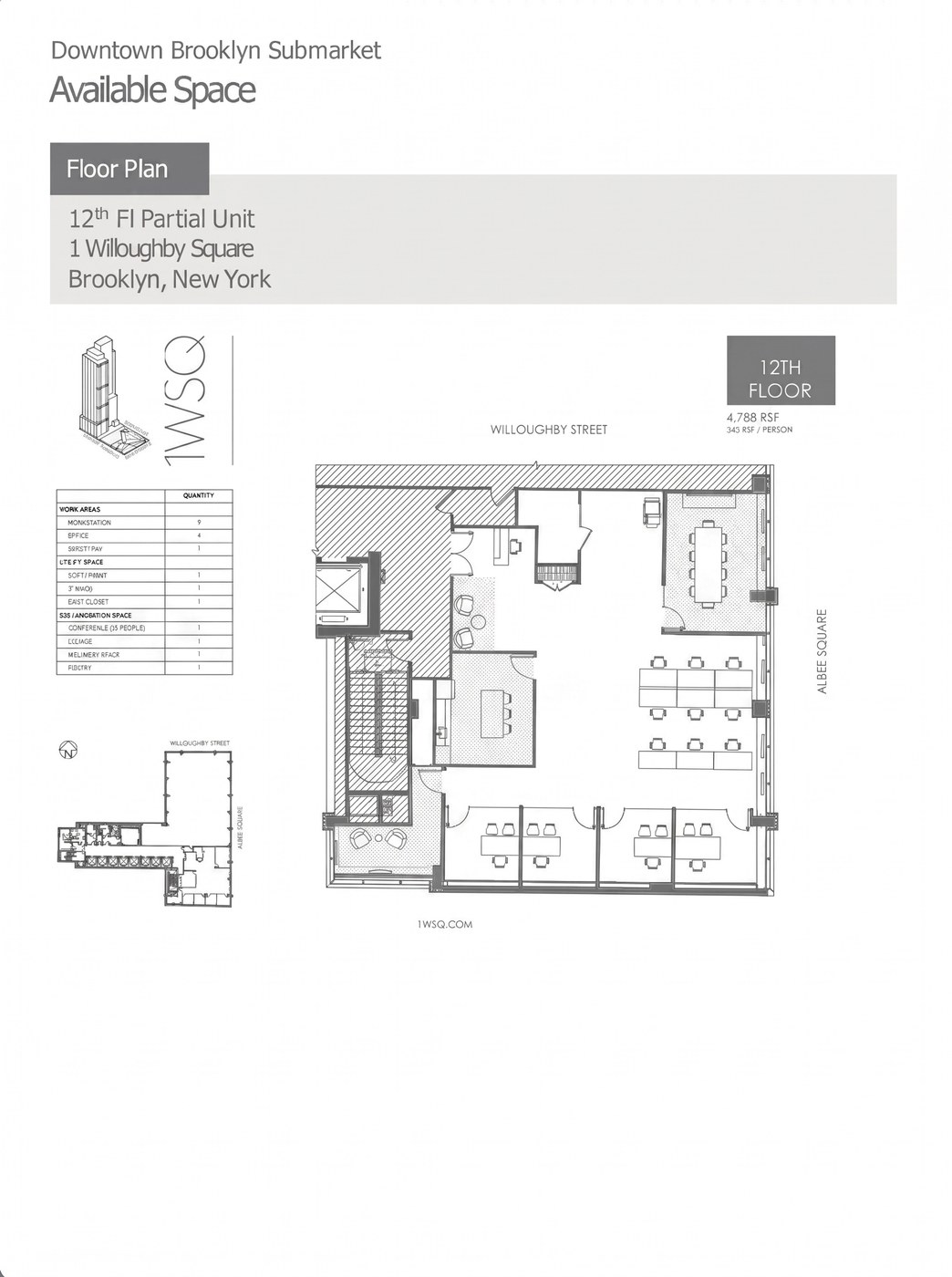 Sample floor plan for a partial floor unit at 1 Willoughby Square, Downtown Brooklyn