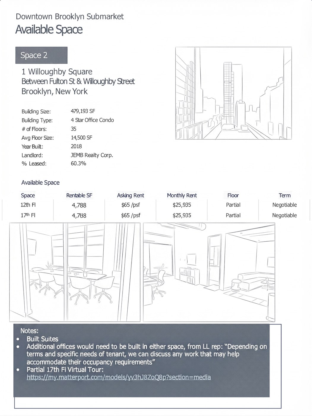 Sample deal flyer for 1 Willoughby Square, Downtown Brooklyn